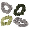 4 Scrunchies aus Cord hellgrün / dunkelgrün / hellgrau