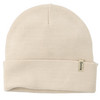 Damen Strickmütze mit kleinem Aufnäher  beige