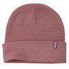 Damen Strickmütze mit kleinem Aufnäher  rosa