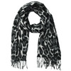Damen Winterschal mit Fransen grau / schwarz / weiss