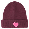 Damen Strickmütze mit Herz-Applikation bordeaux