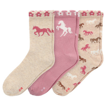 3 Paar Mädchen Socken mit Pferde-Motiven
