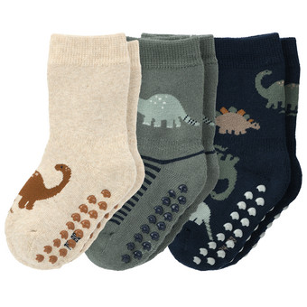 3 Paar Baby Stoppersocken mit Dino-Motiven