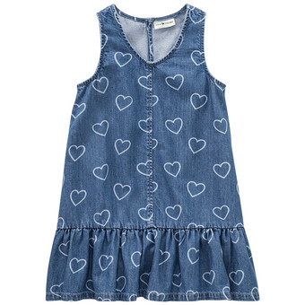 Mädchen Jeanskleid mit Herzen allover