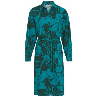 Damen Leinen-Hemdkleid mit Blumen-Allover