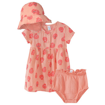 Baby Musselin-Set aus Kleid, Shorts und Hut