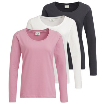 3 Damen Langarmshirts in Unifarben
