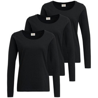 3 Damen Langarmshirts in Unifarben