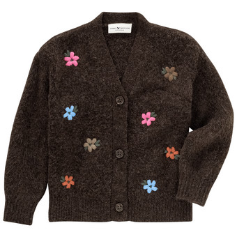 Gebreid meisjesvest met bloemen all-over