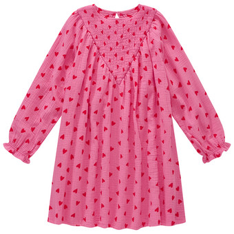 Mädchen Musselin-Kleid mit Herzchen-Print