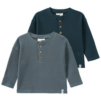 2 Baby Langarmshirts aus Waffel-Piqué