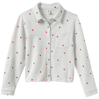 Mädchen Seersucker-Bluse mit Herz-Allover