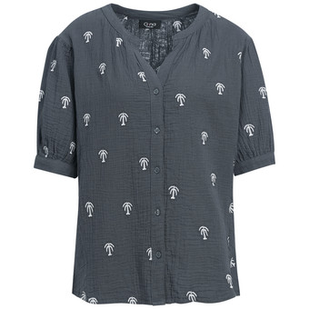 Damen Musselin-Bluse mit Palmen-Stickerei