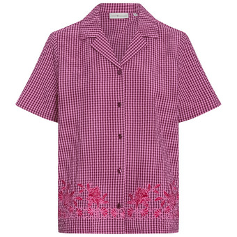 Damen Seersucker-Bluse mit Stickerei