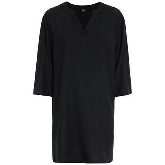 Damen Leinen-Longbluse mit V-Ausschnitt
