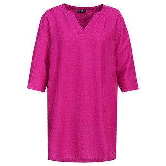 Damen Leinen-Longbluse mit V-Ausschnitt