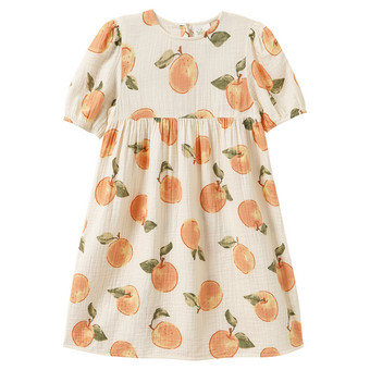 Mädchen Musselinkleid mit Orangen-Muster