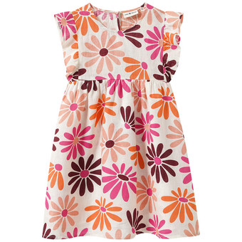 Mädchen Leinen-Kleid mit Allover-Muster