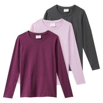 3 Mädchen Langarmshirts in Unifarben