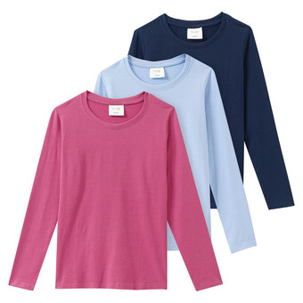 3 Mädchen Langarmshirts in Unifarben