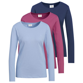 3 Damen Langarmshirts in Unifarben