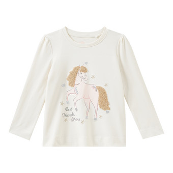 Mädchen Langarmshirt mit Pferde-Applikation