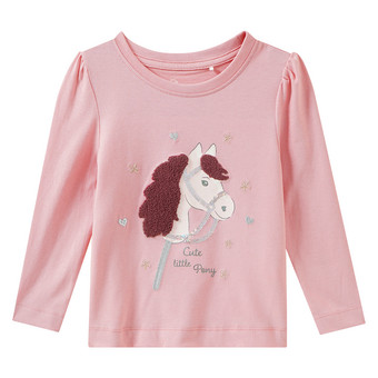 Mädchen Langarmshirt mit Pferde-Applikation