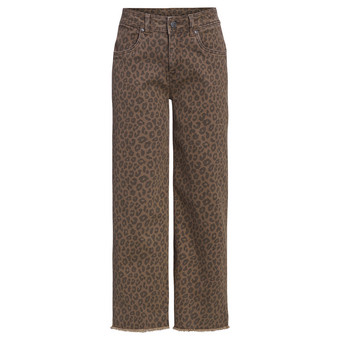 Damesjeans met wijde pijpen met luipaardprint
