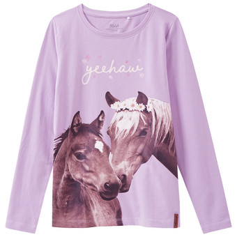 Mädchen Langarmshirt mit Pferde-Motiv