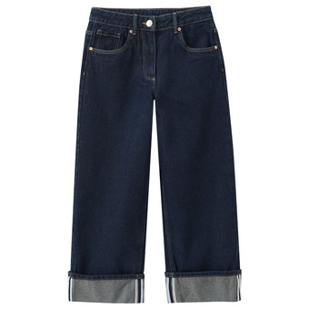 Meisjesjeans met wijde pijpen van raw denim