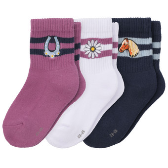 3 Paar Mädchen Tennissocken mit Pferde-Motiv