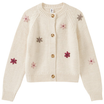 Mädchen Strickjacke mit Blumen-Stickerei