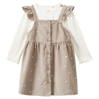 Babyset met corduroyjurkje en geribbeld shirt