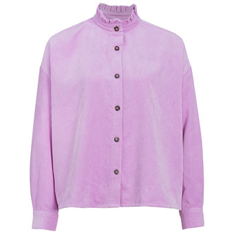 Damen Cordbluse mit Rüschenkragen