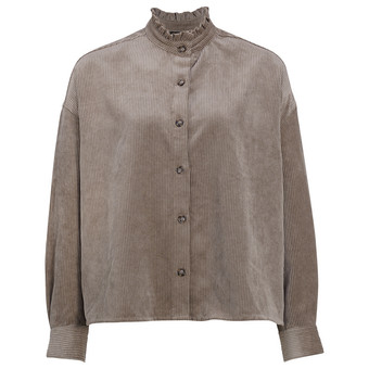 Damen Cordbluse mit Rüschenkragen