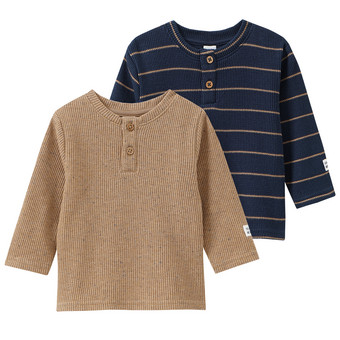 2 Newborn Langarmshirts mit Waffelstruktur