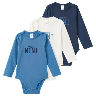 3 Baby Langarmbodys mit Flock-Print