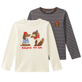2 Kinder Langarmshirts mit Dackel-Motiven
