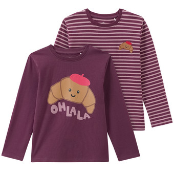 2 Mädchen Langarmshirts mit Crossaint-Motiven