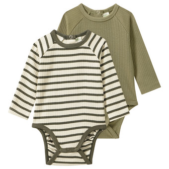 2 Baby Langarmbodys mit Rippstruktur