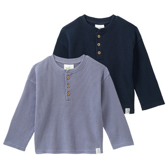2 Baby Langarmshirts aus Waffel-Piqué