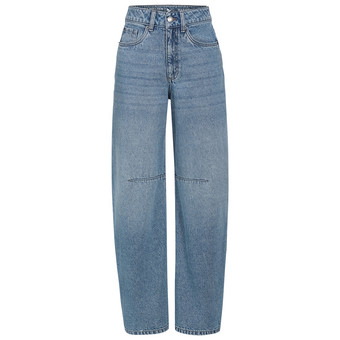 Damesjeans met barrel-pasvorm in denimlook