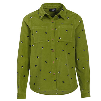 Damen Cordbluse mit floraler Stickerei