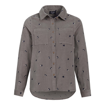 Damen Cordbluse mit floraler Stickerei