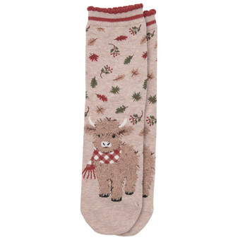 1 Paar Damen Socken mit Hochlandrind-Motiv