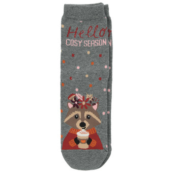 1 Paar Damen Socken mit Waschbär-Motiv