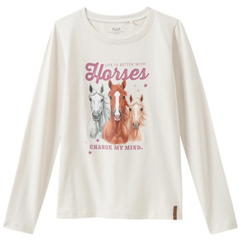 Mädchen Langarmshirt mit Pferde-Print