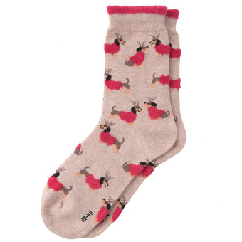 1 paar kerstsokken voor dames met teckels