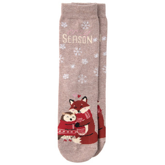 1 Paar Damen Socken mit Eule und Fuchs