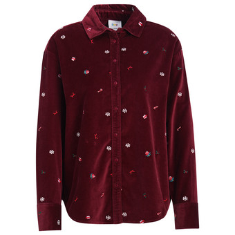 Damen Weihnachtsbluse mit Allover-Stickerei